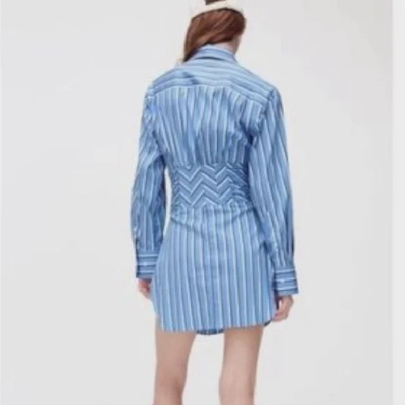 Zara Blue and White Striped Long-Sleeve Shirt Dress - Picture 3 of 6
